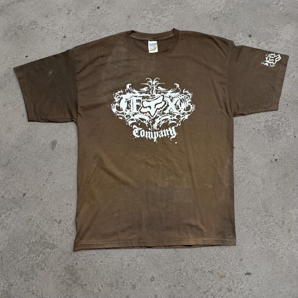 Vintage 1990’s Fox Racing Mocha Brown Cotton & Polyester T-Shirt with White Fox